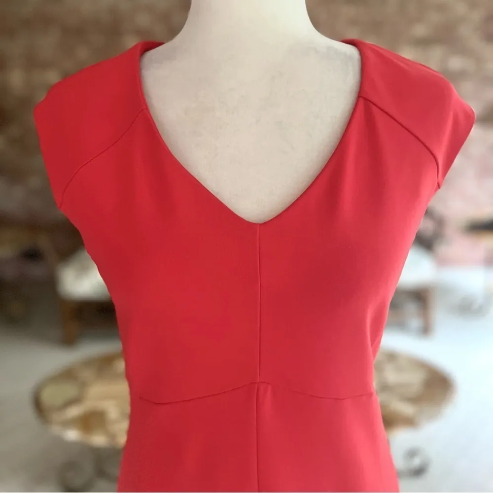 Iris Setlakwe Dress Sheath S Red Coral Cap Sleeve Ponte Knit Short Sleeve Party - Image 4