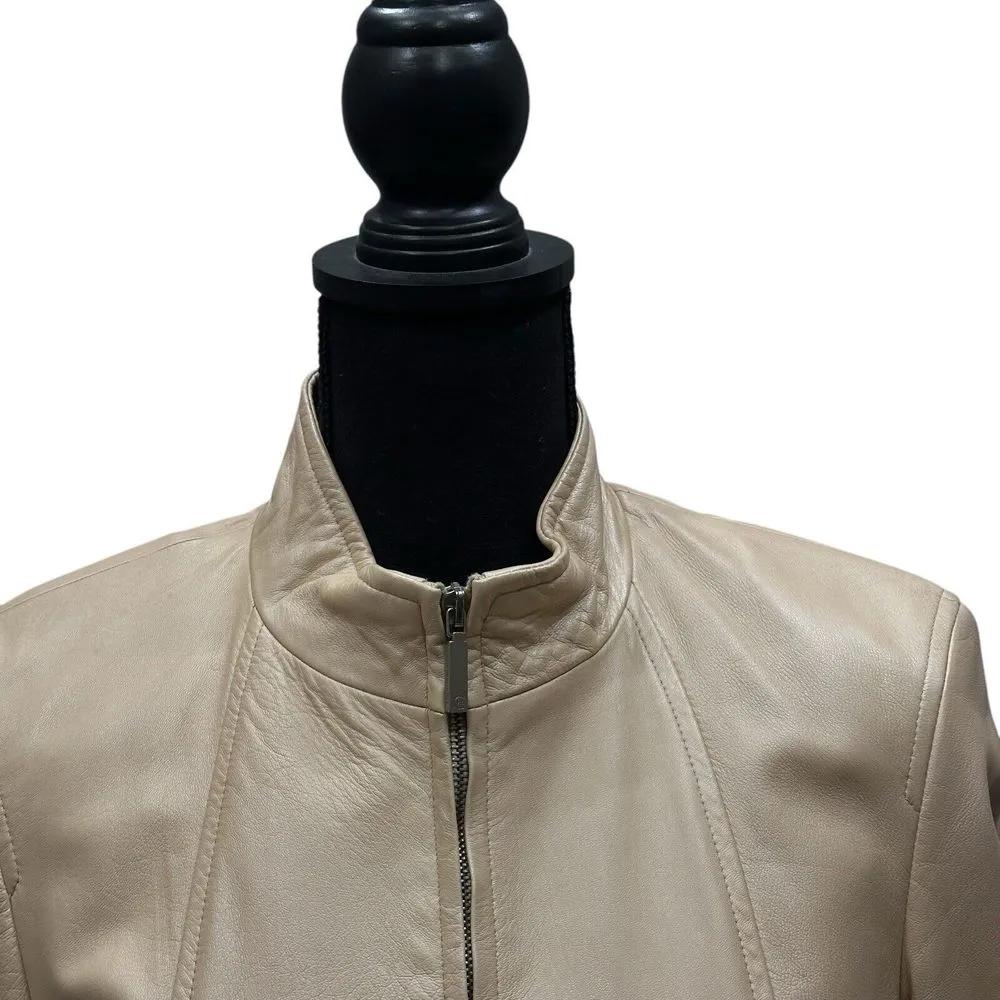 CERRUTI 1881 Women Leather Jacket Size 6 Beige Soft Leather Jacket Vintage Tan - Image 2
