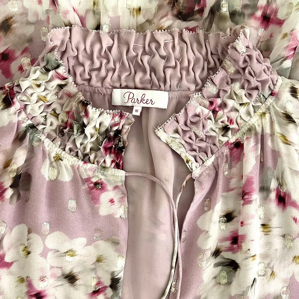 Parker Blurred Floral Silk BabyDoll Top in Pink Size M - Image 4