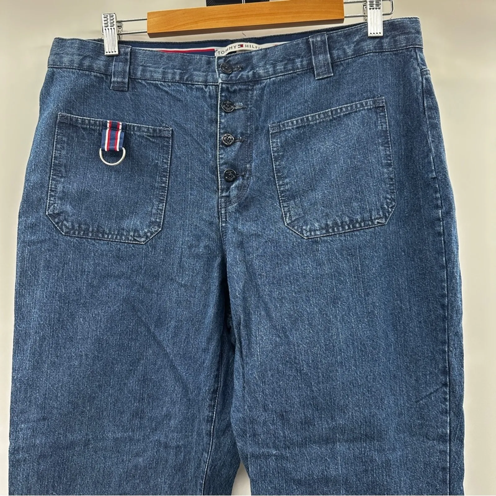 Vintage Tommy Hilfiger‎ Dark Wash High Rise Cropped Denim Straight Jeans Size 14 - Image 2