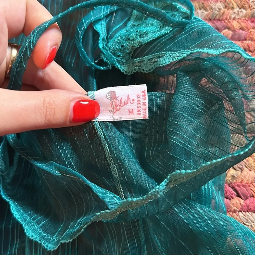 VTG TEAL SHEER LACE SEXY BODYSUIT Blue Size M - Image 8