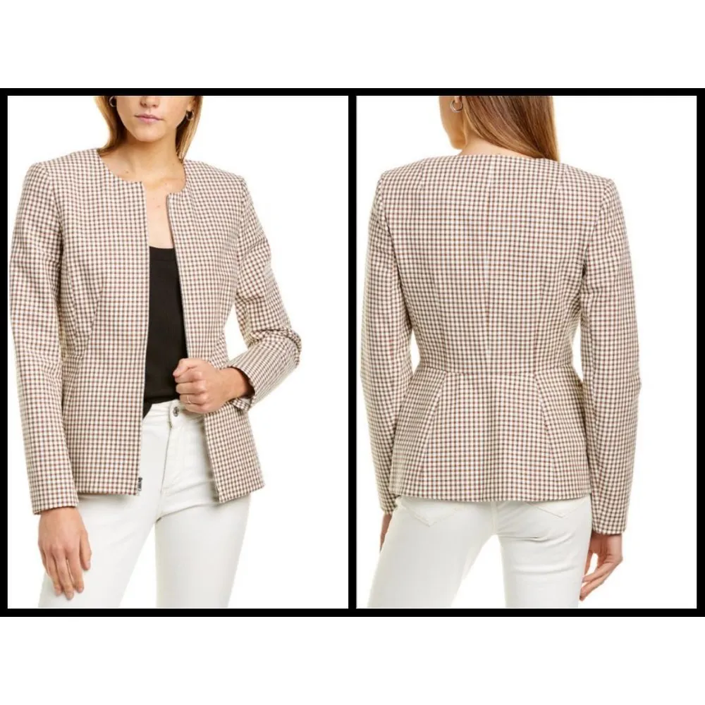Theory 💕💕 Check Zip-Front Sculptured Jacket Grid Street Ivory Checker Print NWT - Image 10