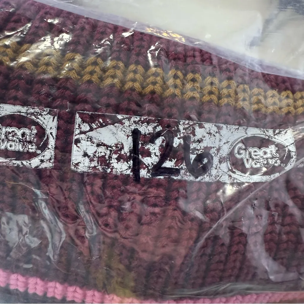 Lands' End Drifter Shaker Easy Fit Mock Neck Tunic Sweater Maroon Pink Stripe L - Image 7