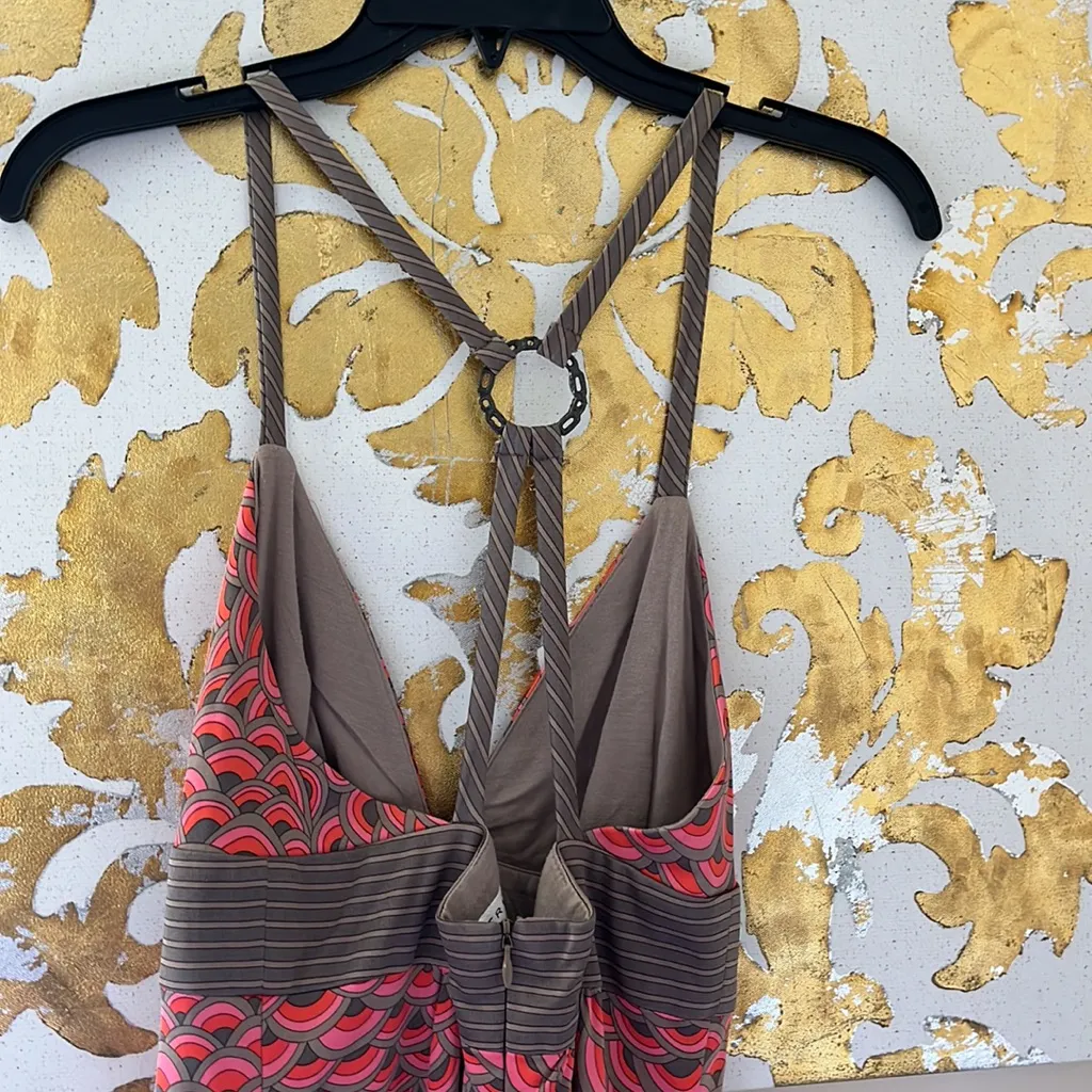 Trina‎ Turk Size 2 Silk Geometric Pink & Red Thin Strap Mini Dress - Image 5