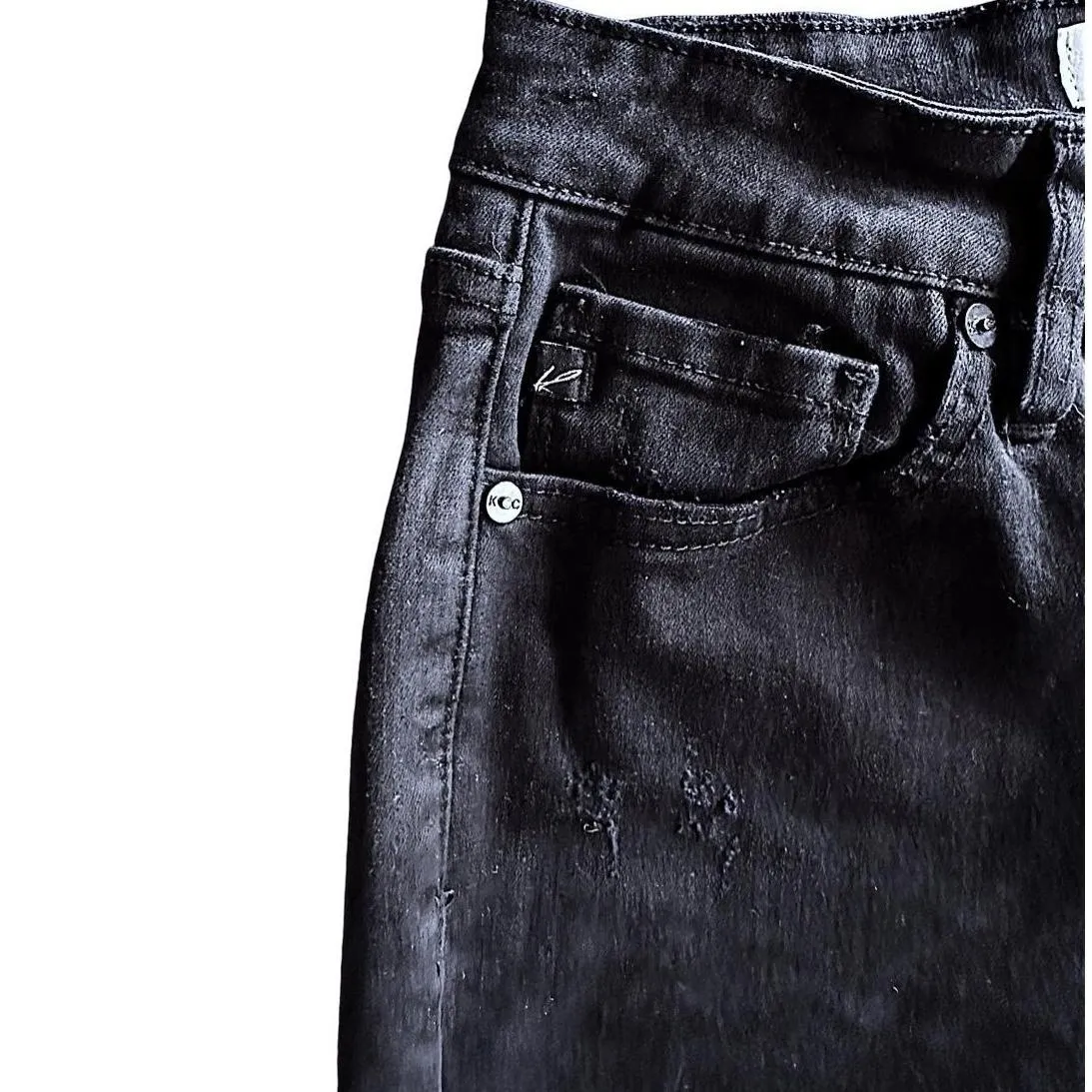 KANCAN Jeans Womens Black Skinny Mid Rise Distressed Fringe Hem Edgy Chic - Image 5