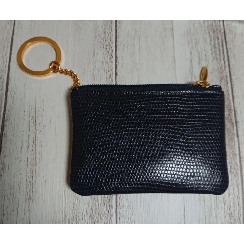 NWB Mikimoto navy blue PU leather coin wallet key chain - Image 2