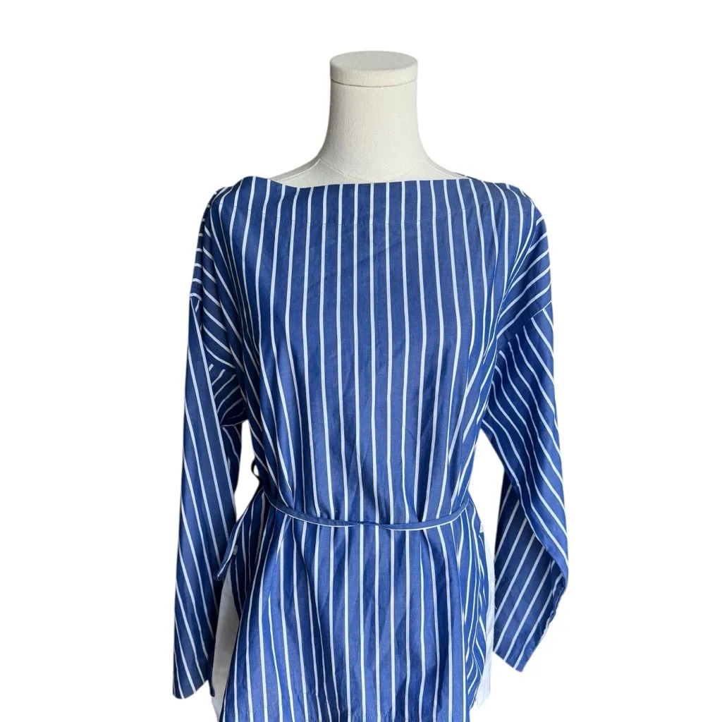 J. Crew - Blue White Striped Boatneck Popover Blouse Top Sz M - Image 6