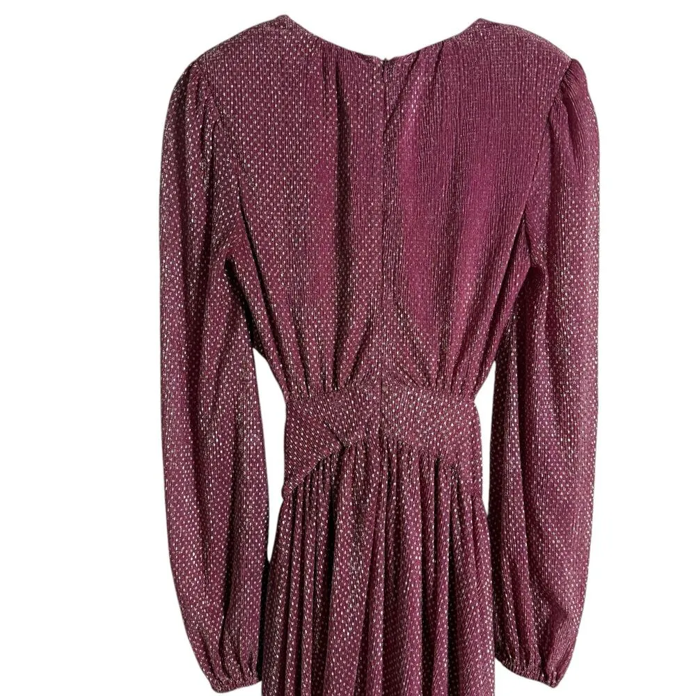 Ramy Brook Lebron Pink Metallic Long Sleeve Twisted Cutout Waist Gown Size 2 - Image 13