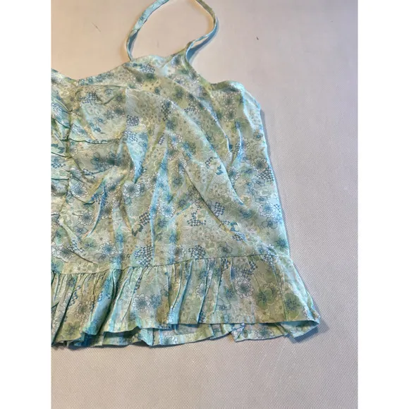 Abound Floral Ruffle Cami Top Medium Green‎ Blue Sleeveless Summer Blouse - Image 4