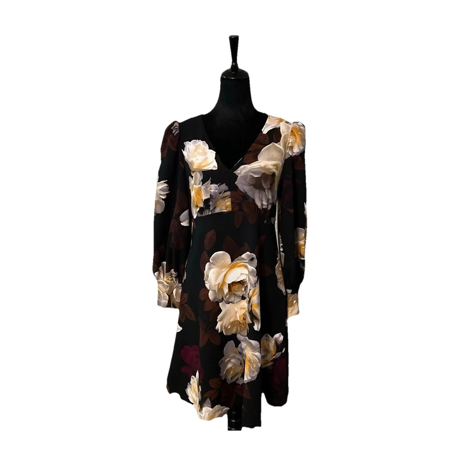 Calvin Klein Dress  8 Floral Cocktail Career Black Yellow - Image 3