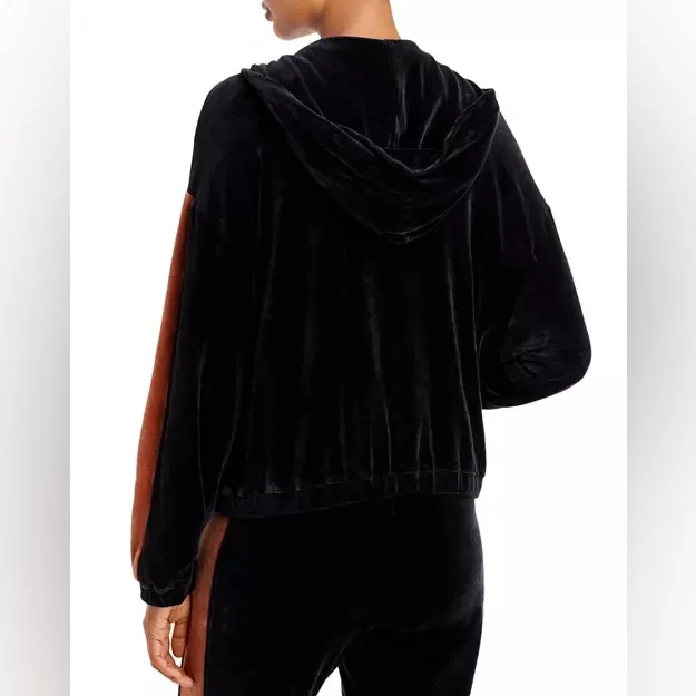 Monrow Women’s Velour Sporty Stripe Full Zip Hoodie in Neptune/Rose Size S/M Blue - Image 2