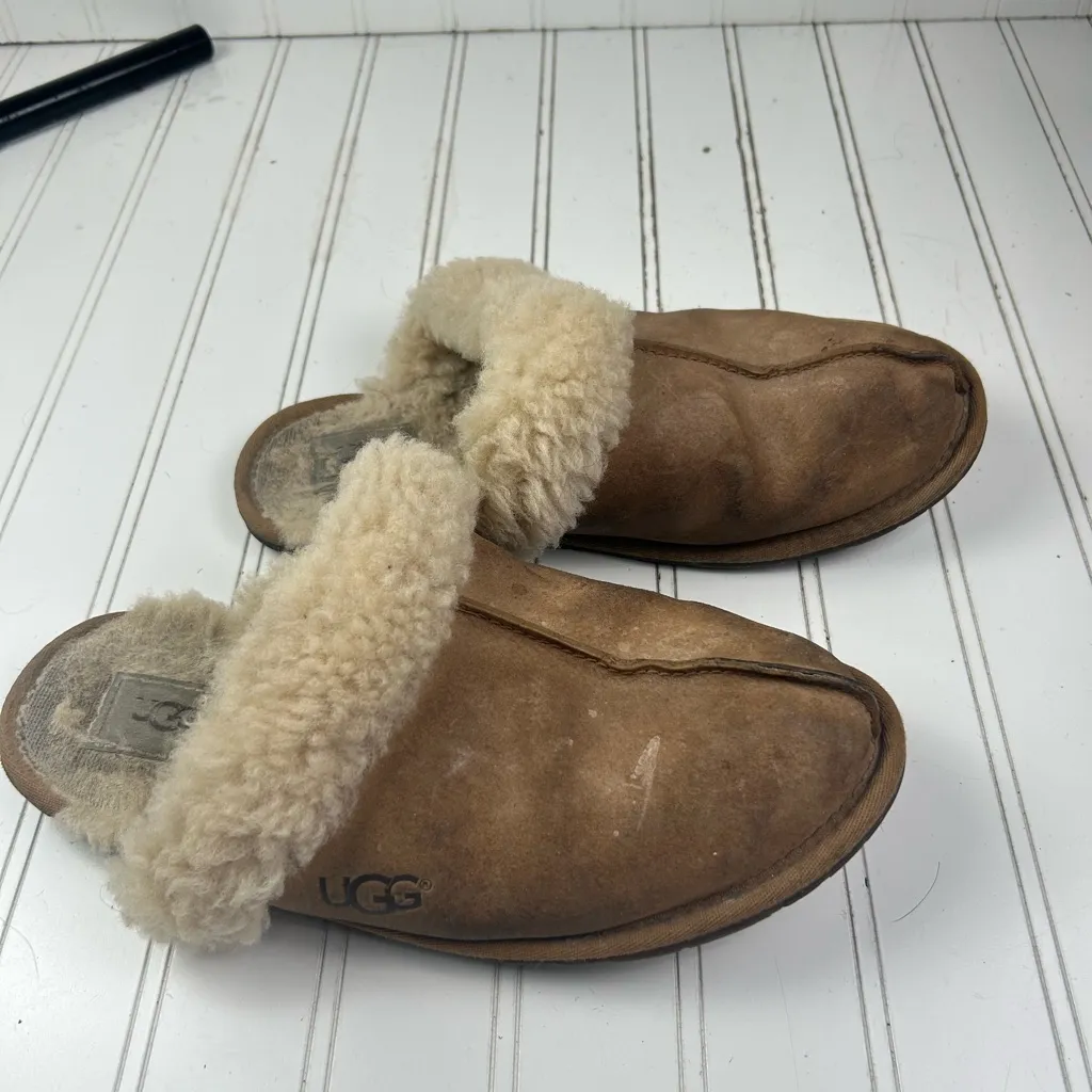 UGG Disquette Chestnut Suede Shearling Unisex Men’s Women’s Slippers Size 8.5 - Image 4