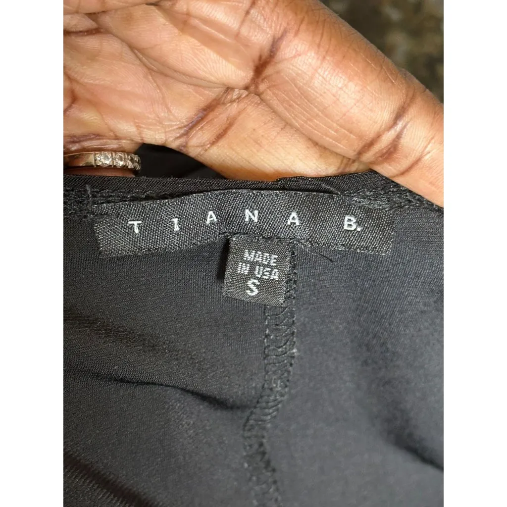 Tiana B Black Work Dress Small Sleeveless Faux Wrap Knee Length - Image 3