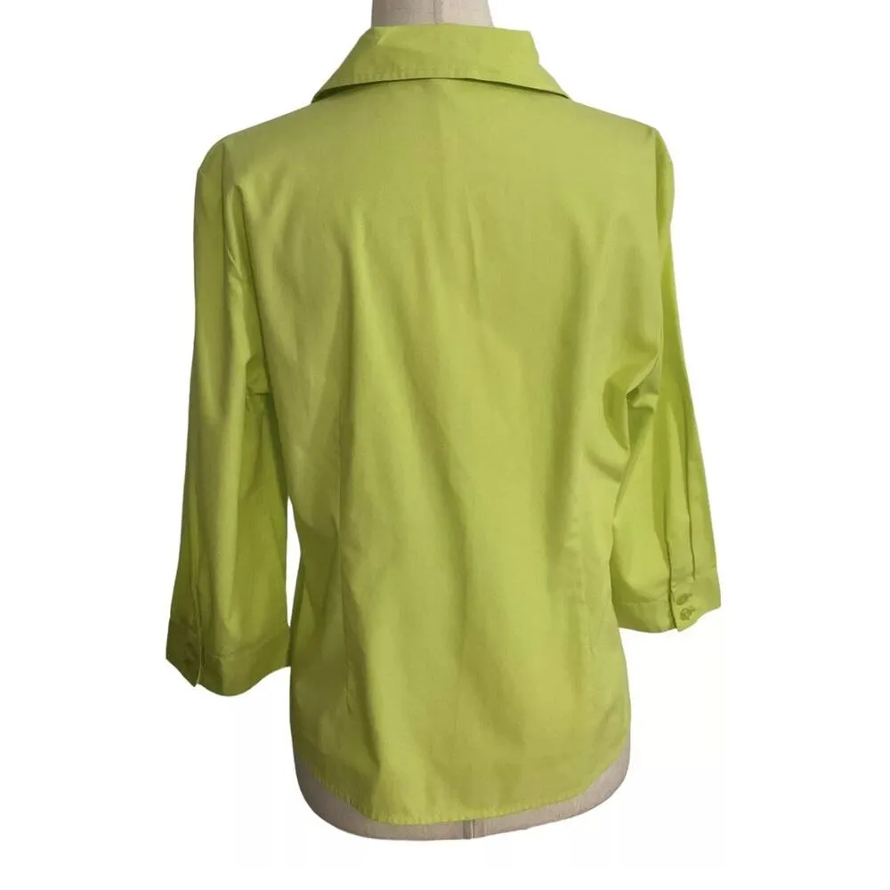 Christopher & Banks Women Sz Small Petite Green Shirt Collared TieFront | 16-238 - Image 3