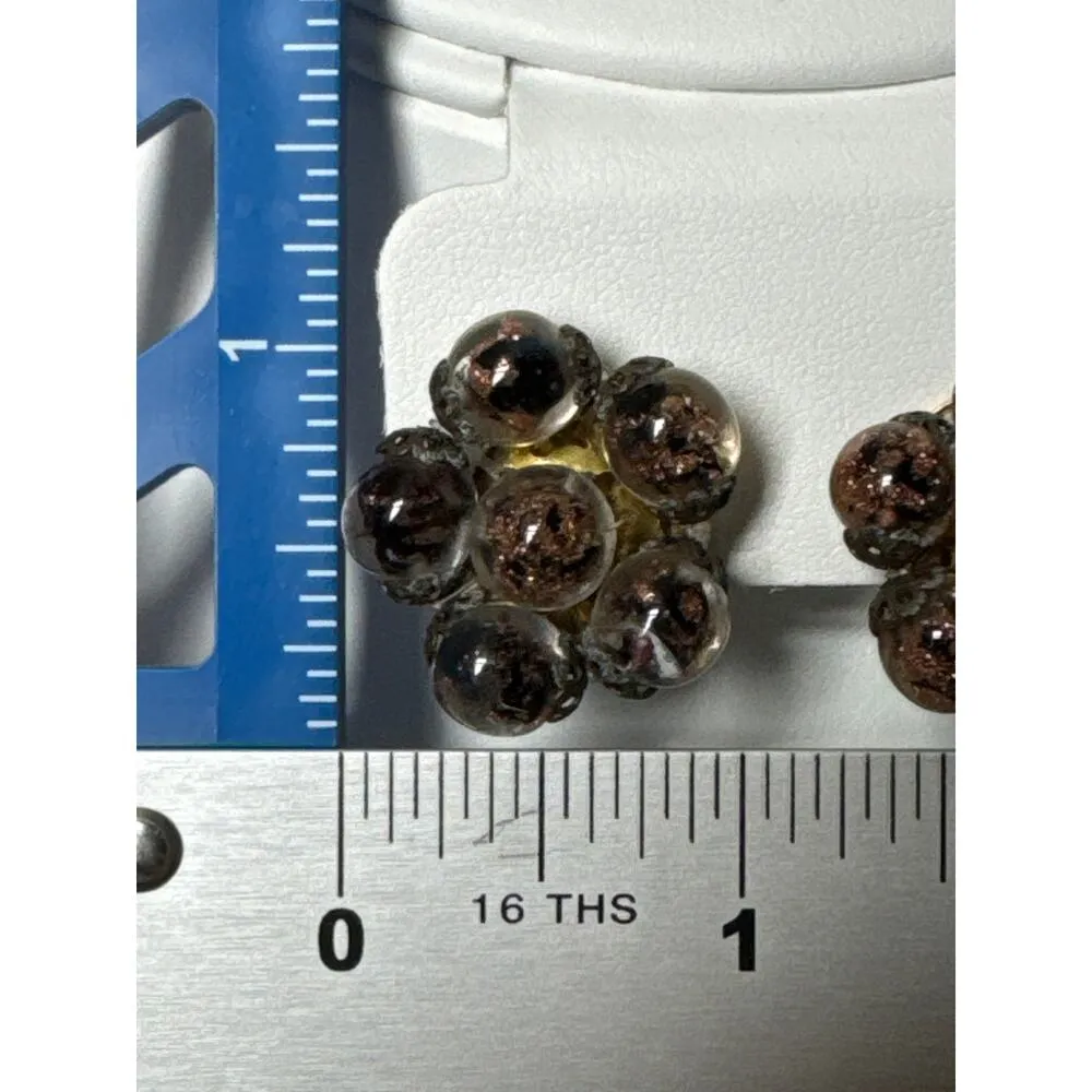 Vintage glass bead cluster clip earrings, brown marked made in Italy - Image 12