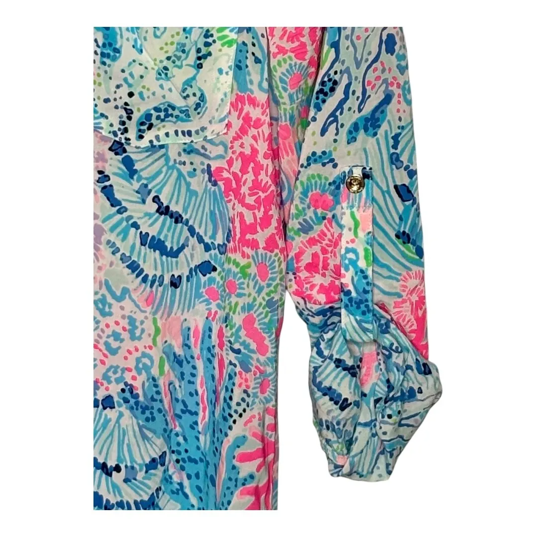 Lilly Pulitzer Natalie Coverup Top Button Down Roll Tab Sleeve Women Size‎ XS - Image 5