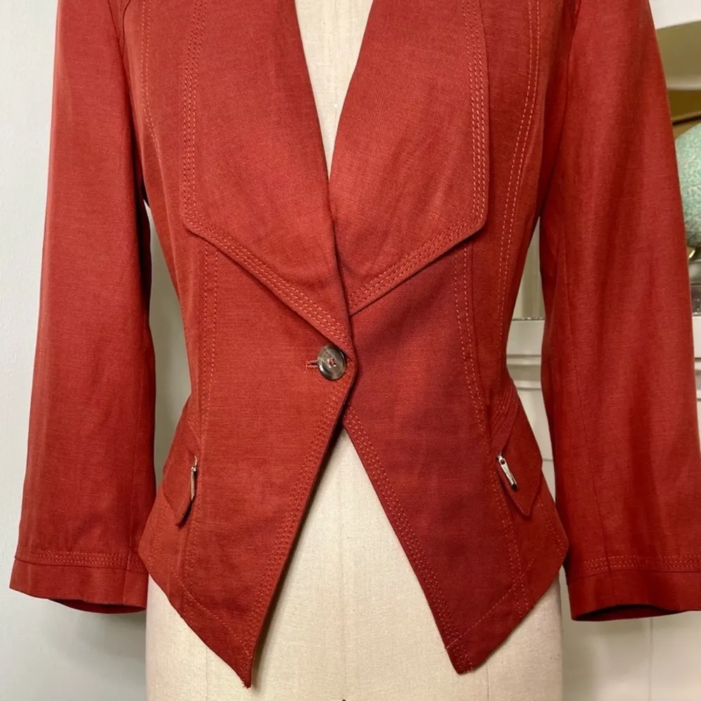 White House Black Market Rust Orange Linen Cropped Blazer Jacket 0 XS - Image 5