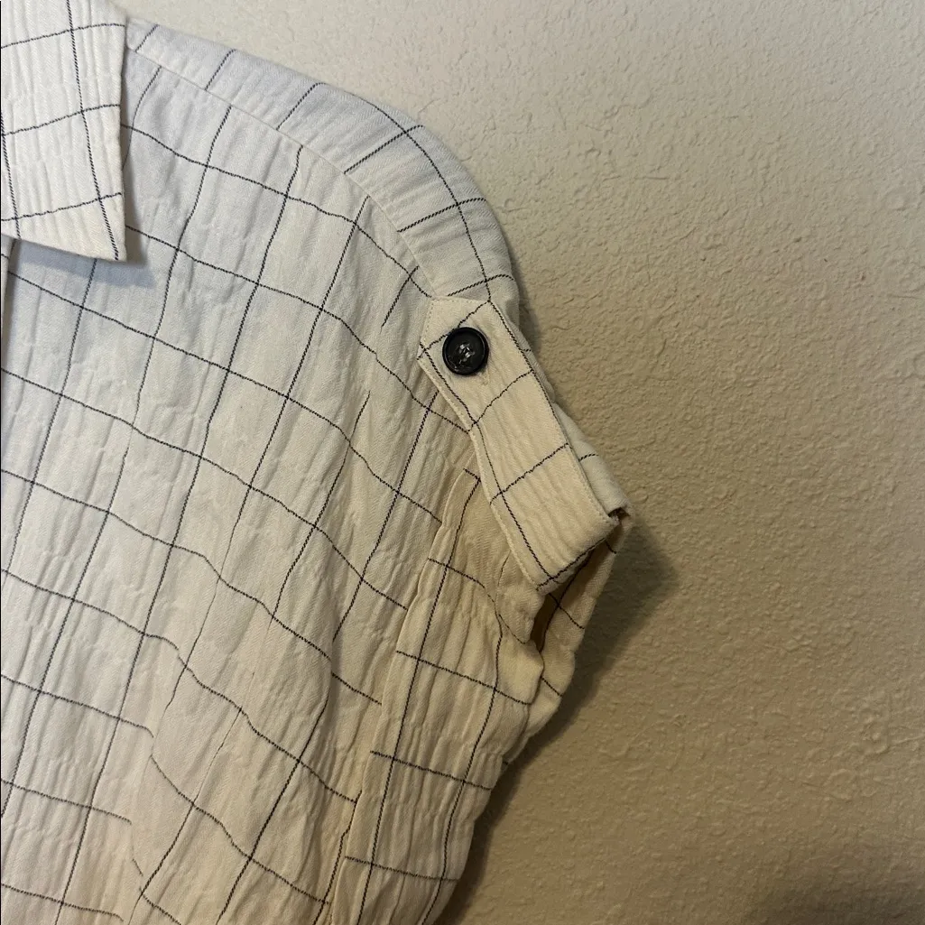 ZARA Cream Checkered Knotted Midi Wrap Dress with deep V-neckline. Size M Cotton - Image 7