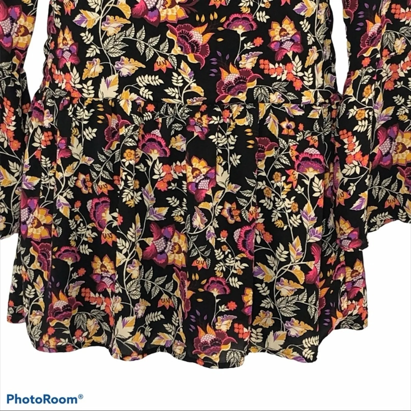 H&M Divided Y2K Floral Mini Dress Bell Sleeves Drop Waist Size 4 - Image 8