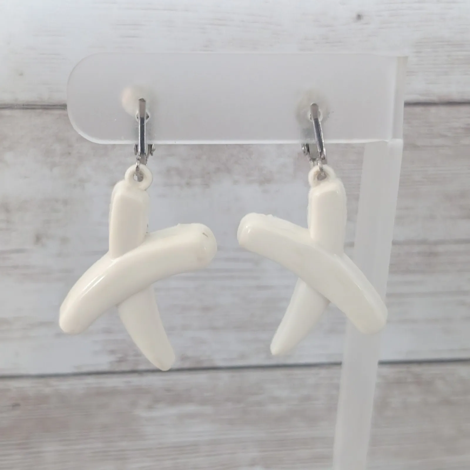 Vintage Clip On Earrings Extra Large Cream Kiss Dangle Statement - Image 5