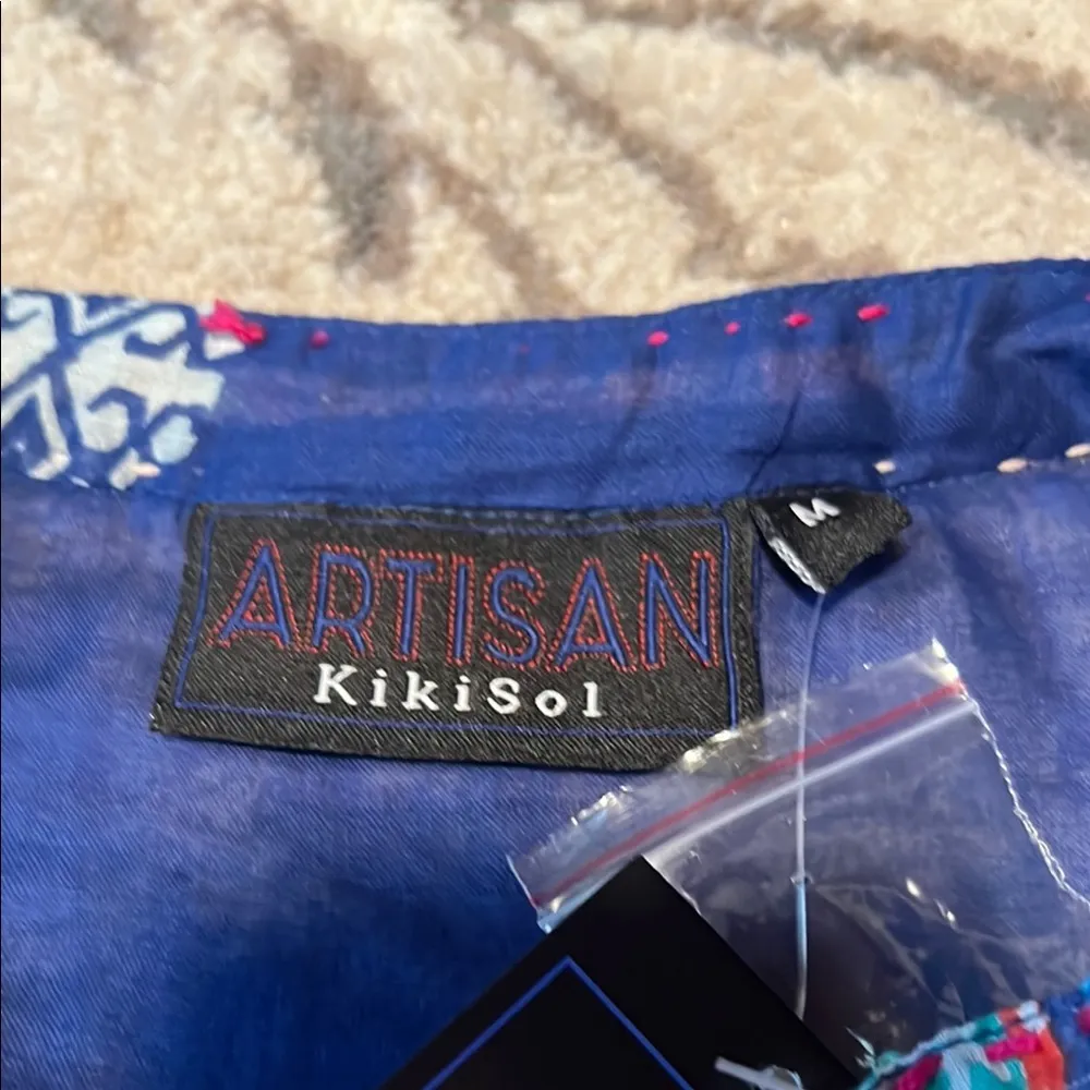 Artisan Blue Floral Tunic beaded on front. Medium. Boho - Image 4