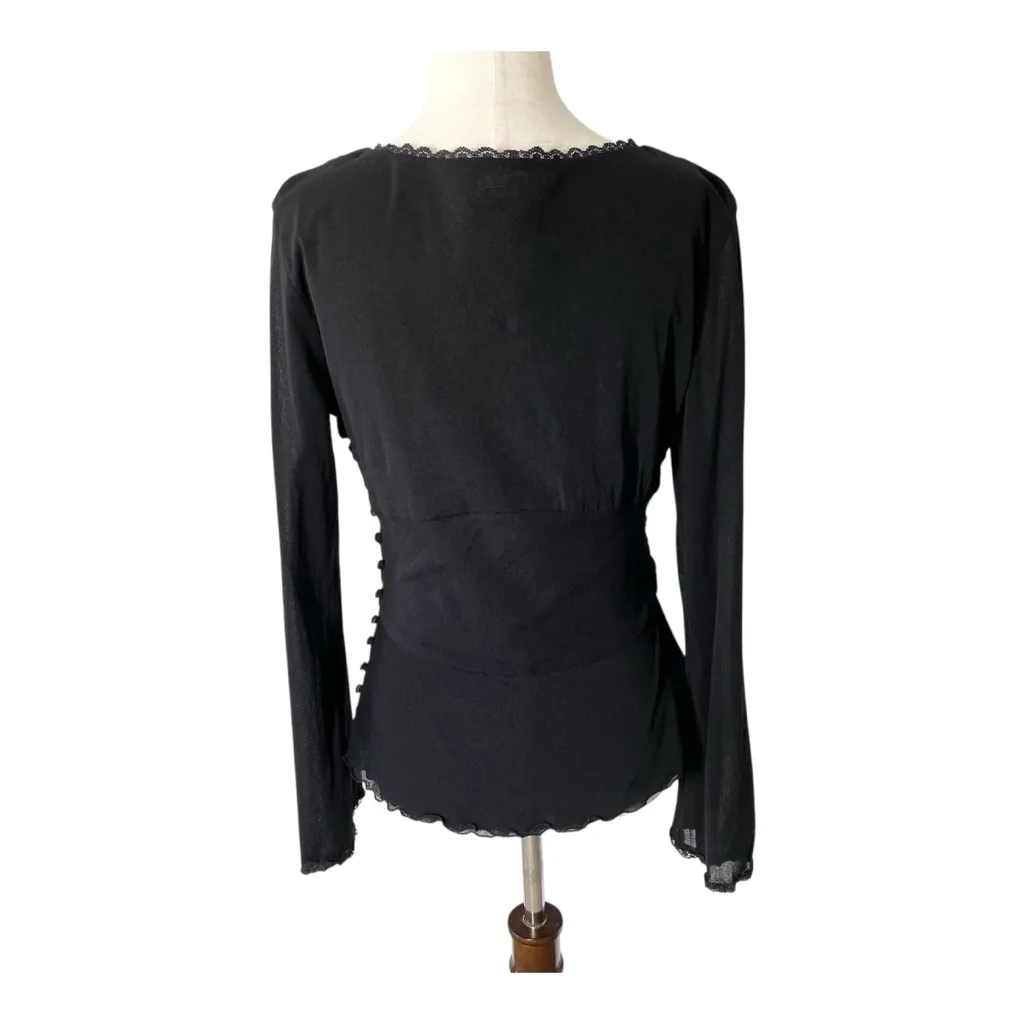 VINTAGE Mesh Ruched Lettuce Edge Top Black Size M - Image 6
