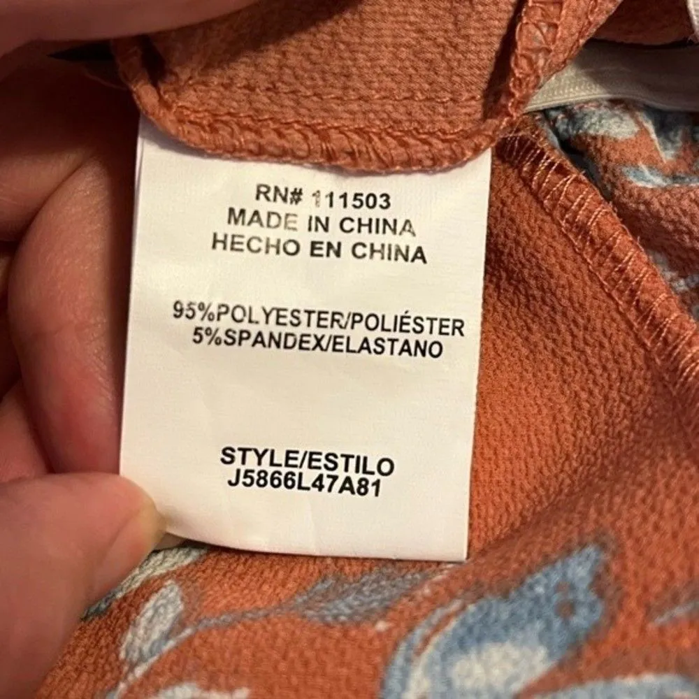 June & Hudson Orange Floral Print Collared Jumpsuit Size Small - Image 6