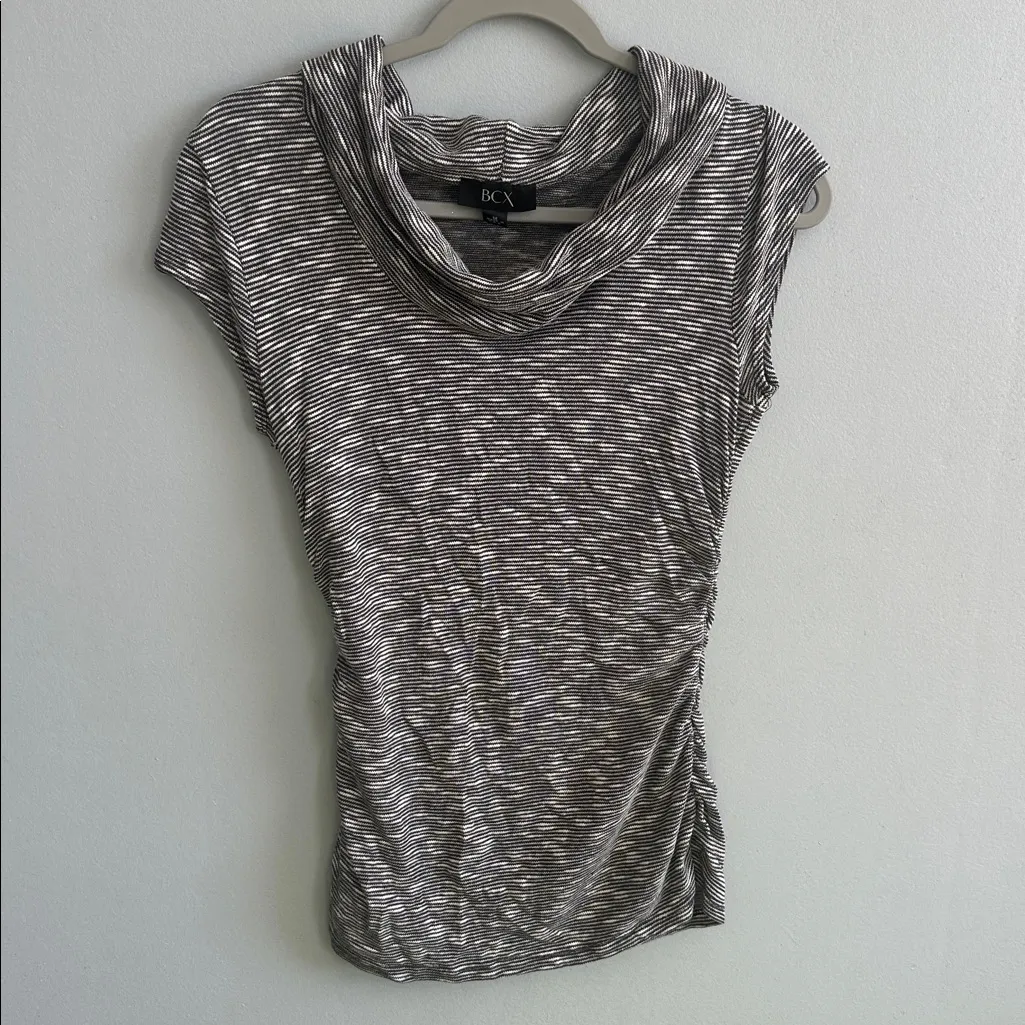 BCX Black‎ White Striped Cowl Neck Ruched Top - Image 2