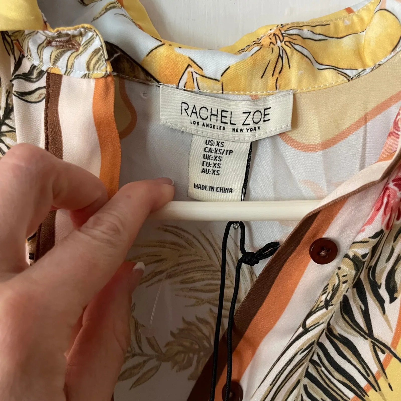 Rachel Zoe XS Blouse Shirt Tropical Palm Beach Resort Hawaiian Print - Image 2