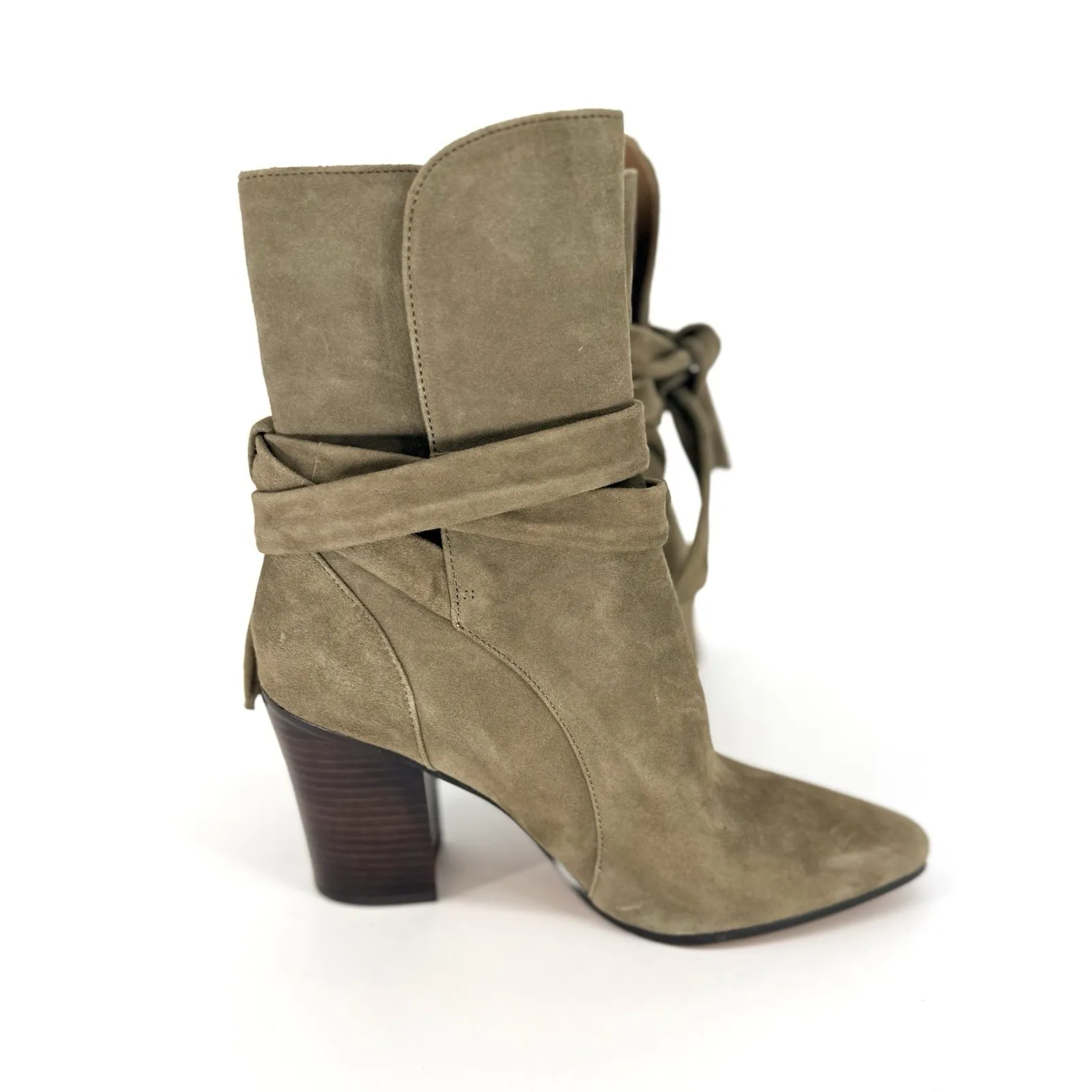 Banana Republic Womens Sz 7 Canton Olive Green Suede Tie Ankle Boots Block Heel - Image 4