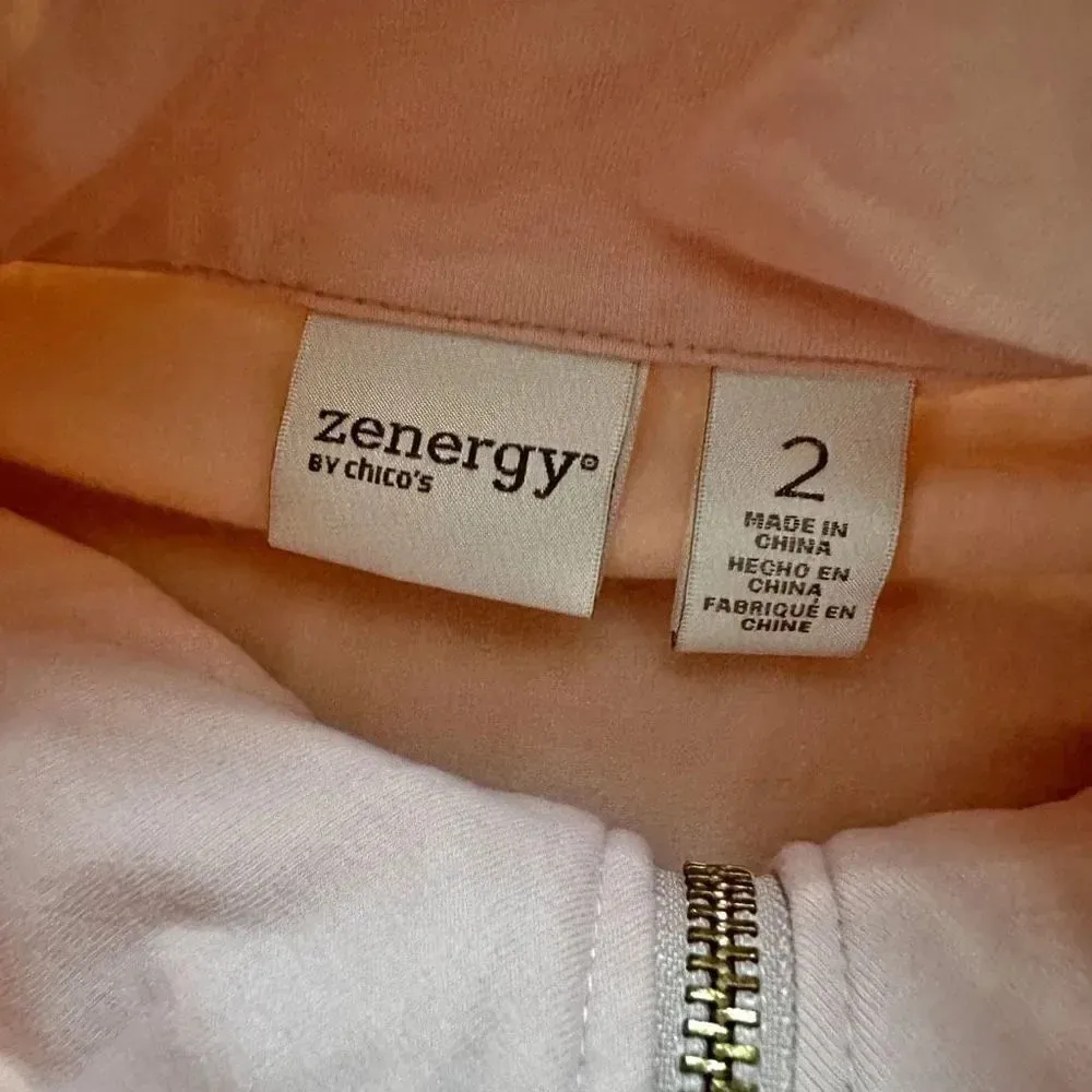 ZENERGY BY CHICO’S | Blush Pink Clear Sequin Zip Up Track Jacket | Size 2 Large - Image 5