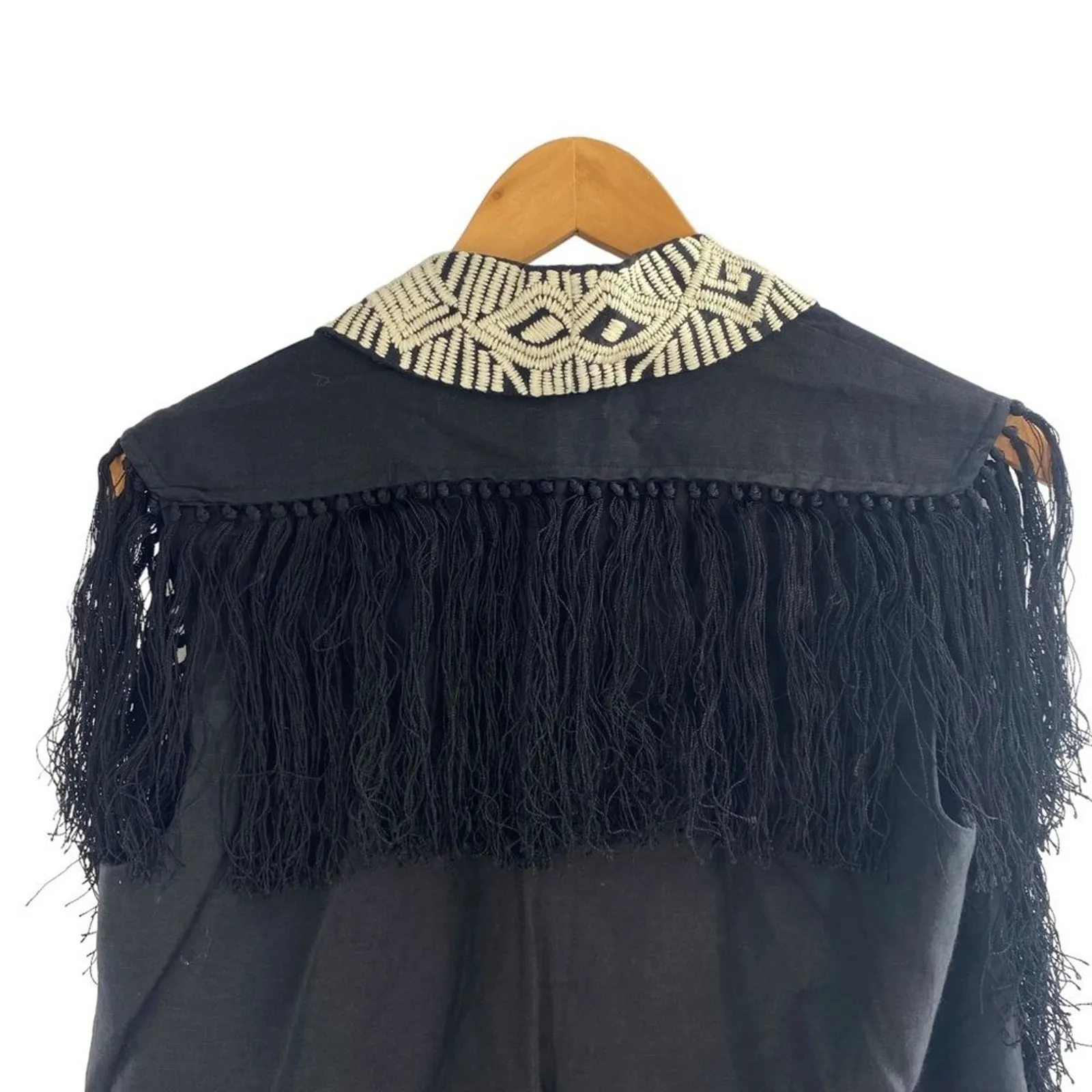 French Connection Size 10 Embroidered Tassel Fringe Vest Black Cowgirl Western‎ - Image 8