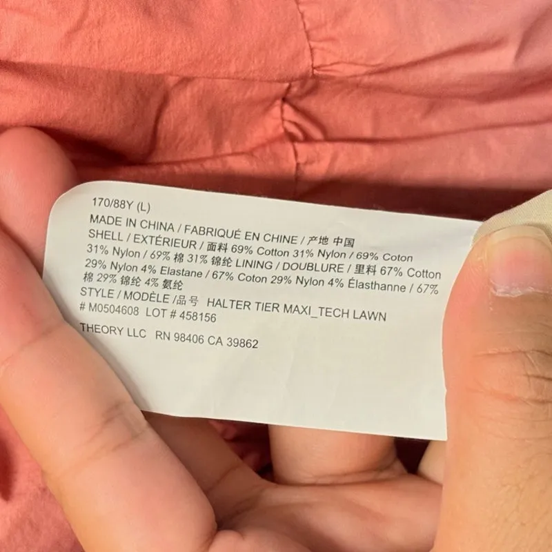 Theory Tiered Halter Maxi Dress Cotton Blend Pink Coral Large Event Minimalist‎ - Image 8