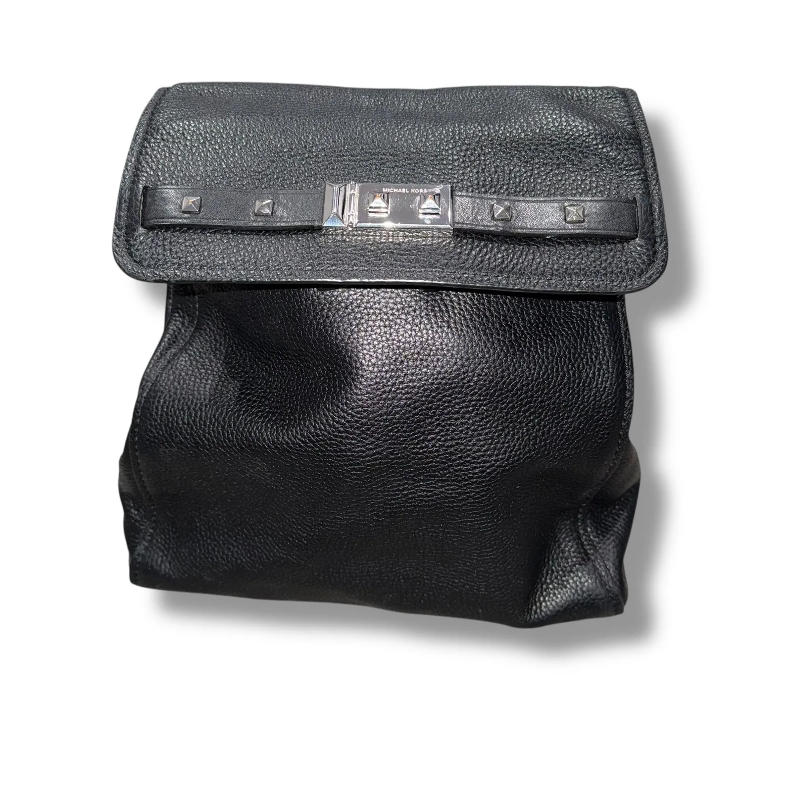 Michael Kors Black Leather Mini‎ Backpack Studded Convertible Bag Purse - Image 2