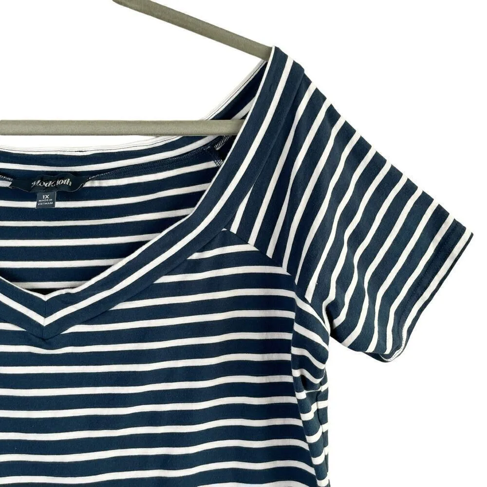 ModCloth V-Neck Nautical Stripe Short Sleeve Cotton T-Shirt Navy White, Size 1X‎ - Image 4