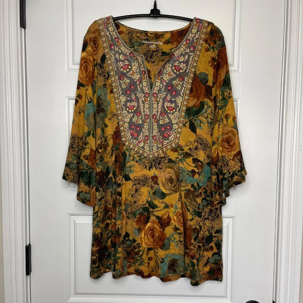 Soft‎ Surroundings Miranda Mixte Tunic Top Women's XL Viscose Embroidered Gold - Image 3