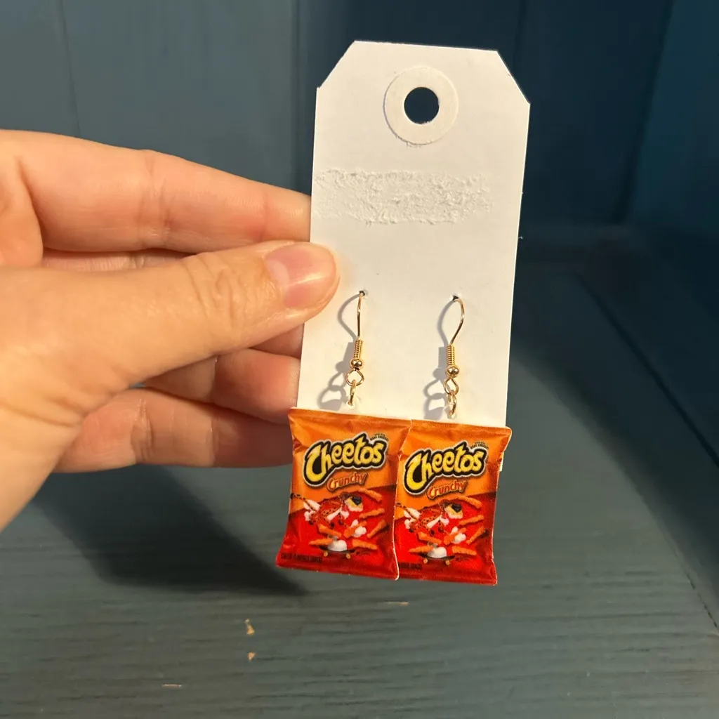 Cheetos Crunchy Earrings - Fun Red and Orange Jewelry (New) - Image 2