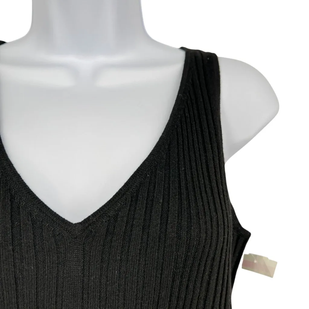 Halogen Black Ribbed Knit V-Neck Sleeveless A-Line Dress Size XS NWOT - Image 3