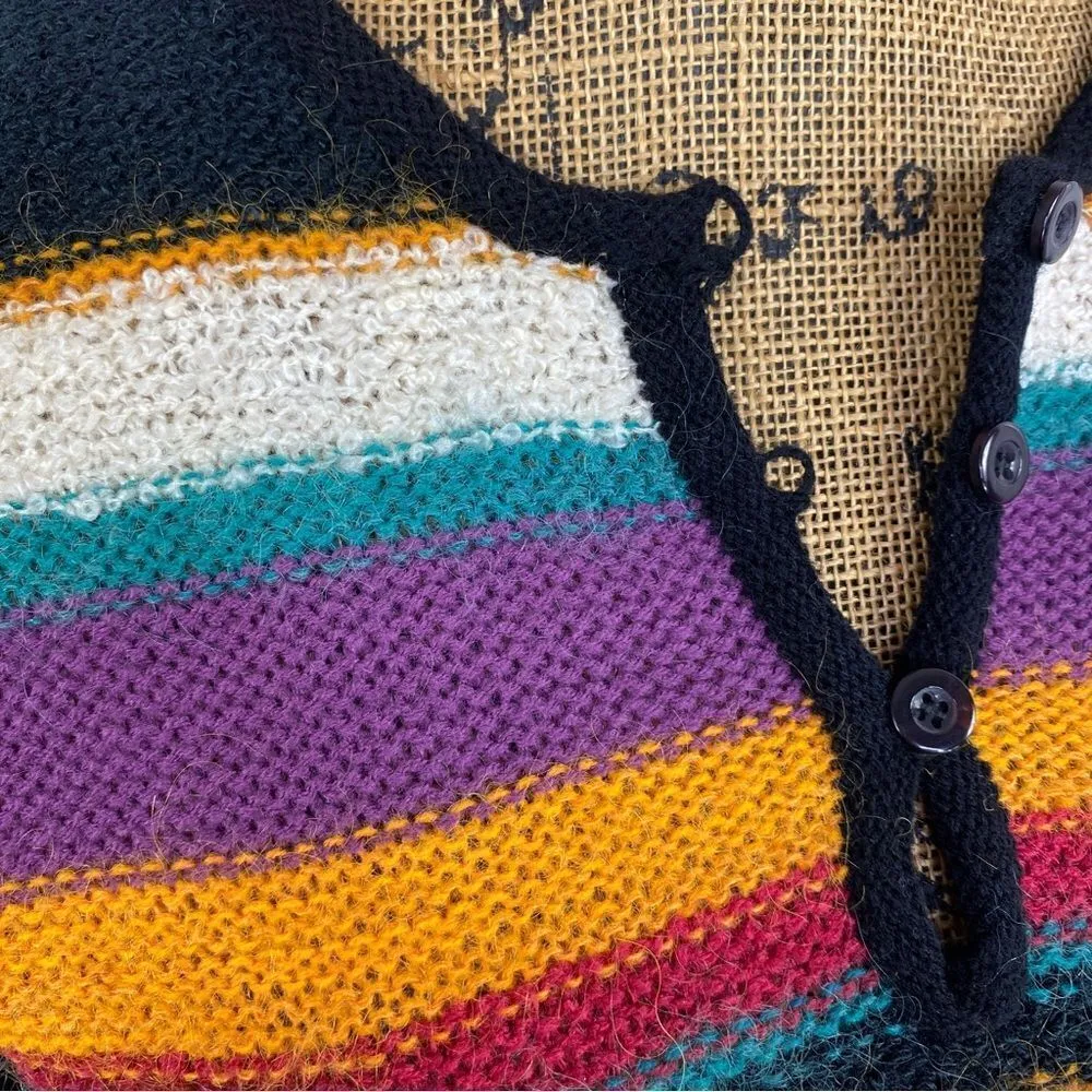 Vintage 70s DeJaVu Striped Knit Fit & Flare Dress Black Multi Medium Long Sleeve - Image 6