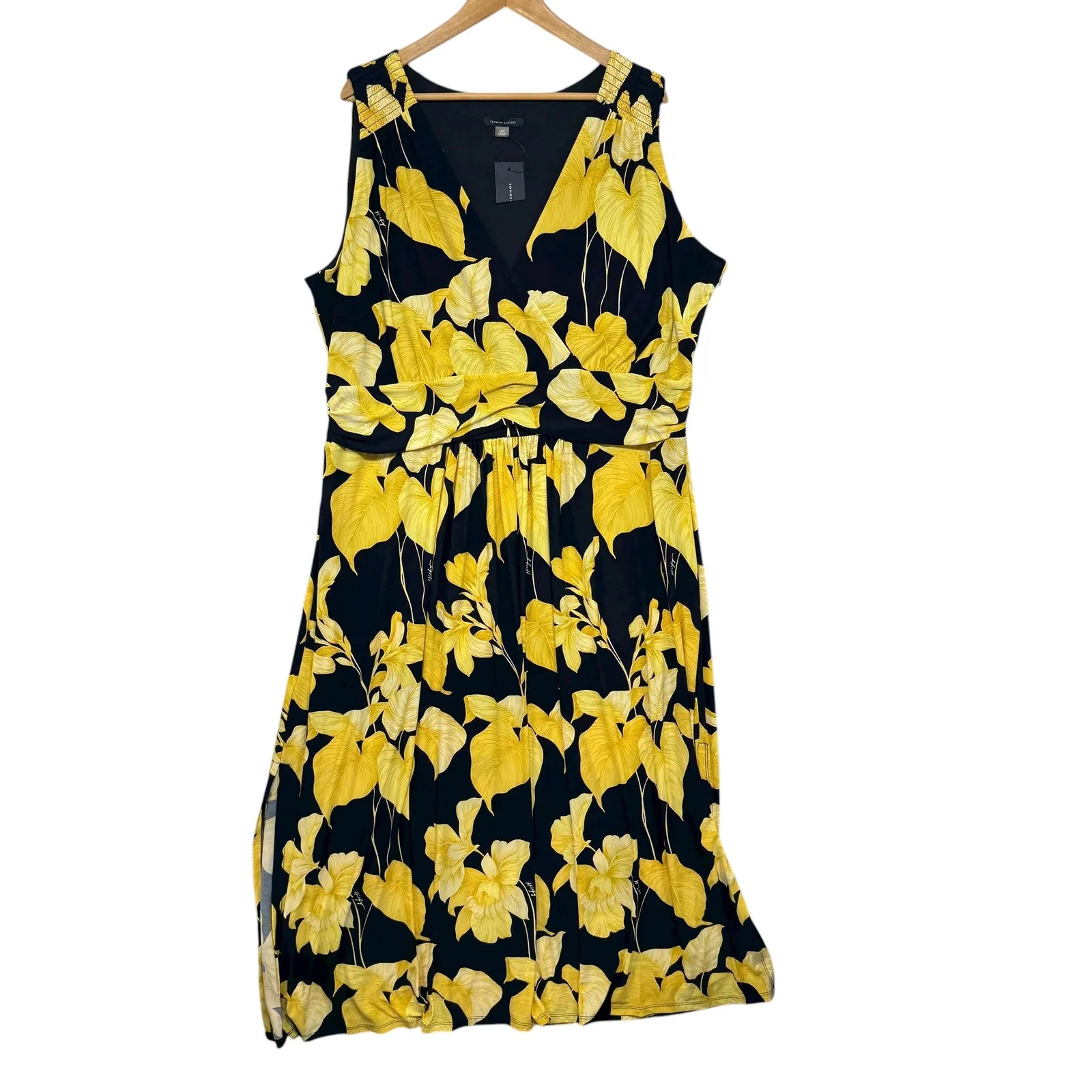 Tommy Hilfiger Women Maxi Dress Yellow‎ Floral Print Sleeveless V Neck 22W NEW - Image 2