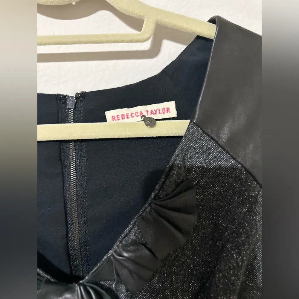 Rebecca Taylor Women's 8 Sleeveless Leather Trim Tweed Wool Dress - Image 4