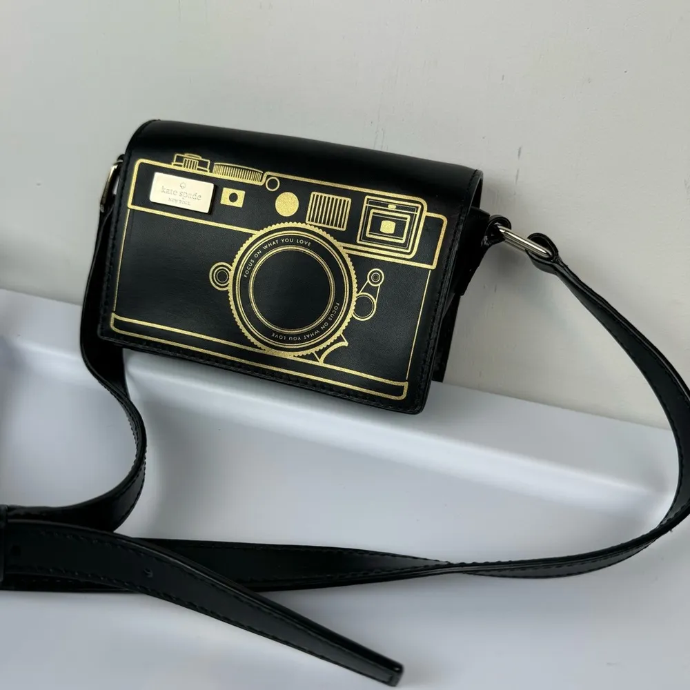 Kate Spade Lemon Street Gwen Camera Bag Black Gold Crossbody Collector - Image 6