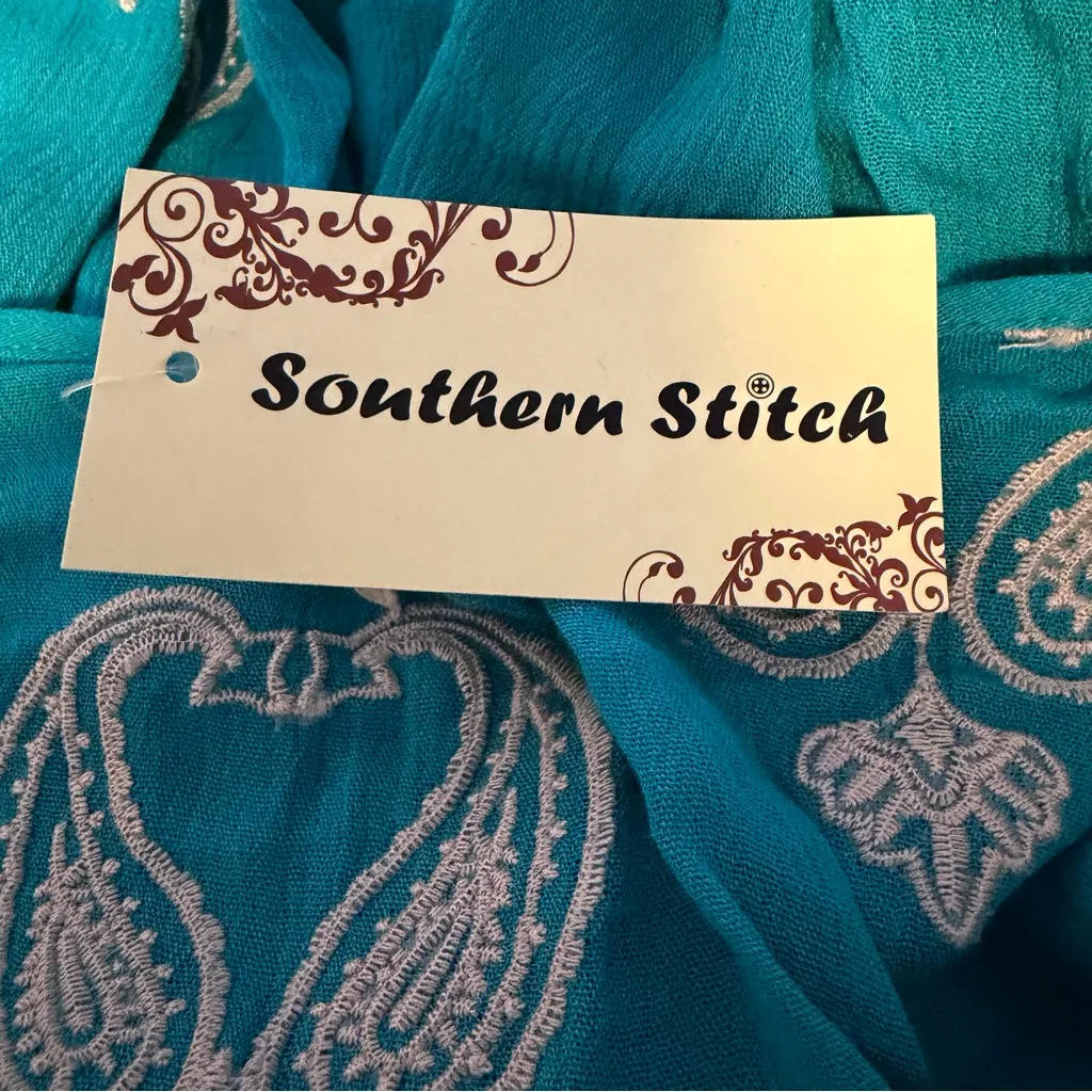Southern Stitch teal blue embroidered boho babydoll tunic top plus size XXL NWT - Image 7