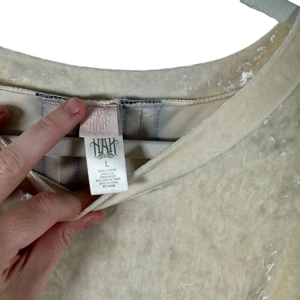 HAH Hot as Hell Cream Crushed Velvet Bell Sleeve Mini Dress FLAW Womens Large - Image 4