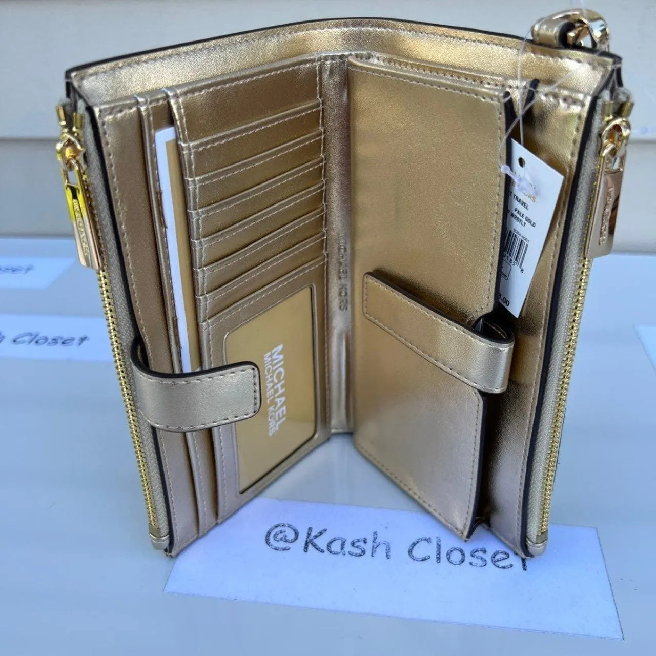 Michael Kors Pale Gold Double Zip Wristlet Large Wallet - Image 5