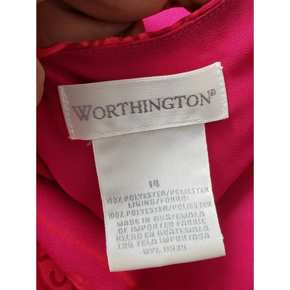 Worthington Skirt & Top Set Womens 14 Pink Embossed Floral Sleeveless Boat Neck - Image 2