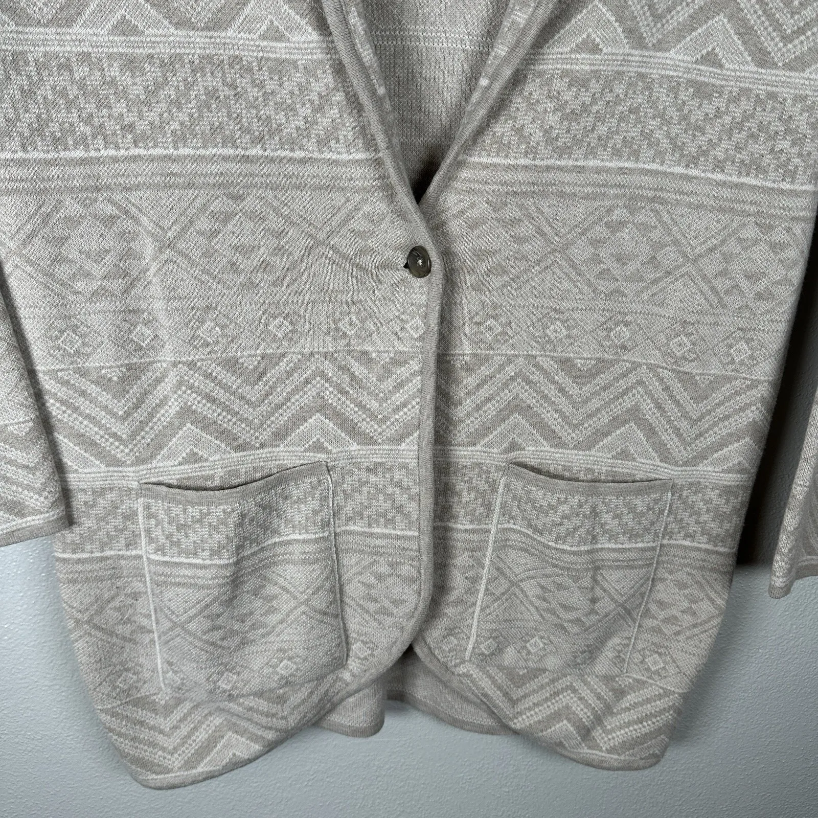 prAna Sevie Long Cardigan Womens Medium Sweater Beige Organic Cotton Wool Aztec - Image 3