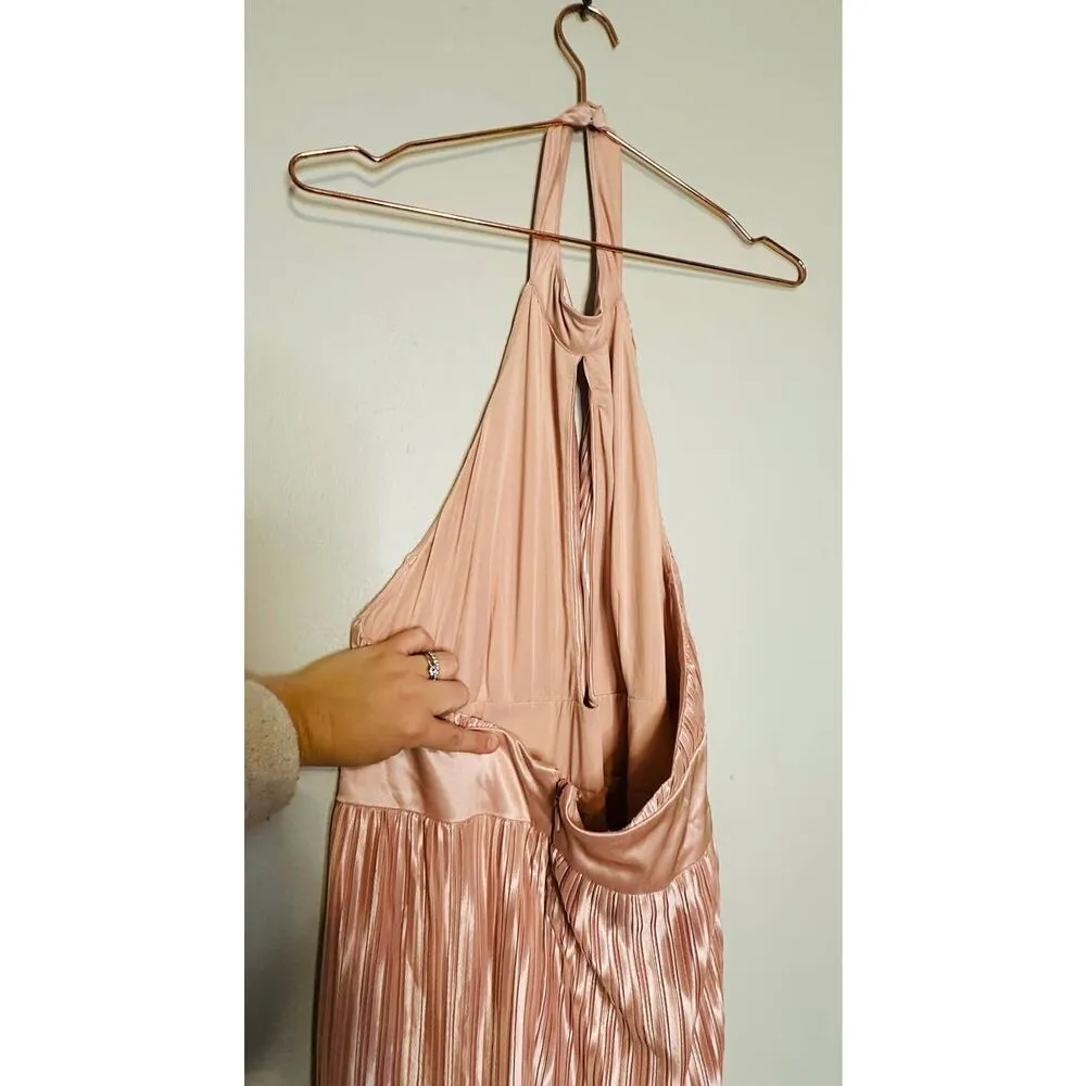TJD The Jetset Dairies Women's Pink Blush Pleated Skirt Halter Gown Size L - Image 10