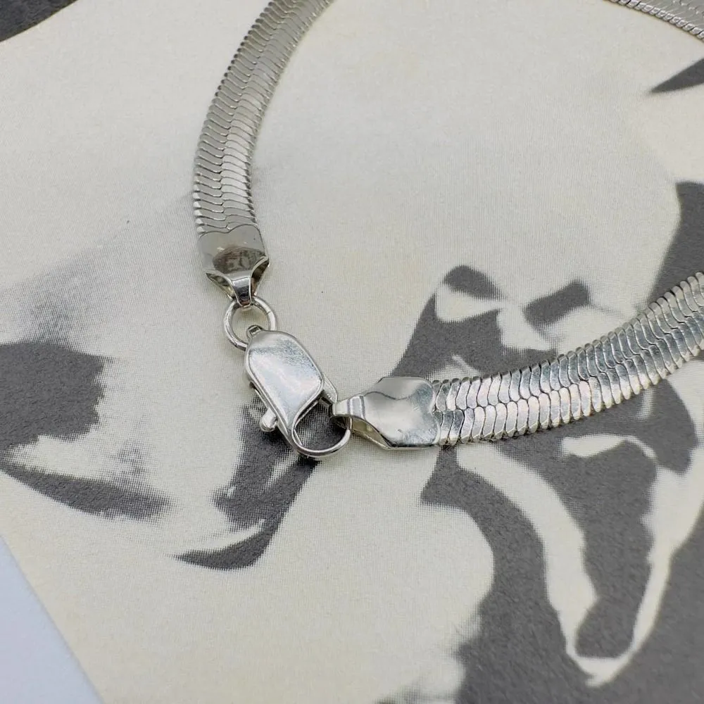 Vintage Silver Toned Flat Herringbone Bracelet Silver - Image 2