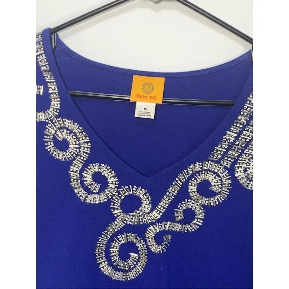 Ruby Rd. Women's Blue Embellished V - Image 2